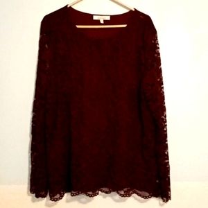 COPY - ELLEN TRACY COMPANY Burgundy XL Lace  top